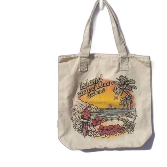 Del Sol Tote Bag One Size Natural Canvas Color Change Cozumel Parrot Palm - Picture 7 of 8